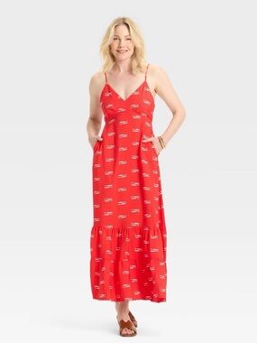 NWOT A NEW DAY Red Fish Print Cut Out Dress
